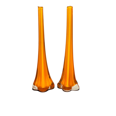 Vintage Art Glass Elephant Foot Vase in Orange, Art Glass Vase, Mid Century Modern Vases, Bud Vase, Murano style Blown Glass 25.5cm