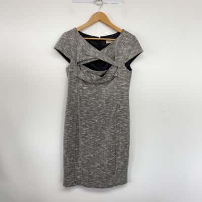 Veronika Maine Grey Textured Short Sleeve Office Mini Dress  Size 12 