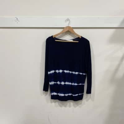 Sportscraft Womens  Size XS Long Sleeve Top Blue / Cream 