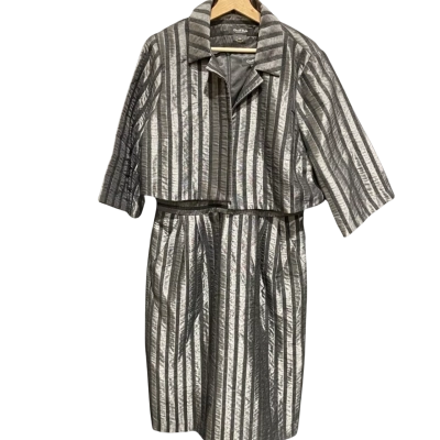 Geoff Bade Womens Suit Dress Black/Grey Striped Size 14