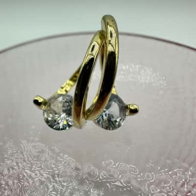 Clear Stone Golden Tone Hoop Earrings