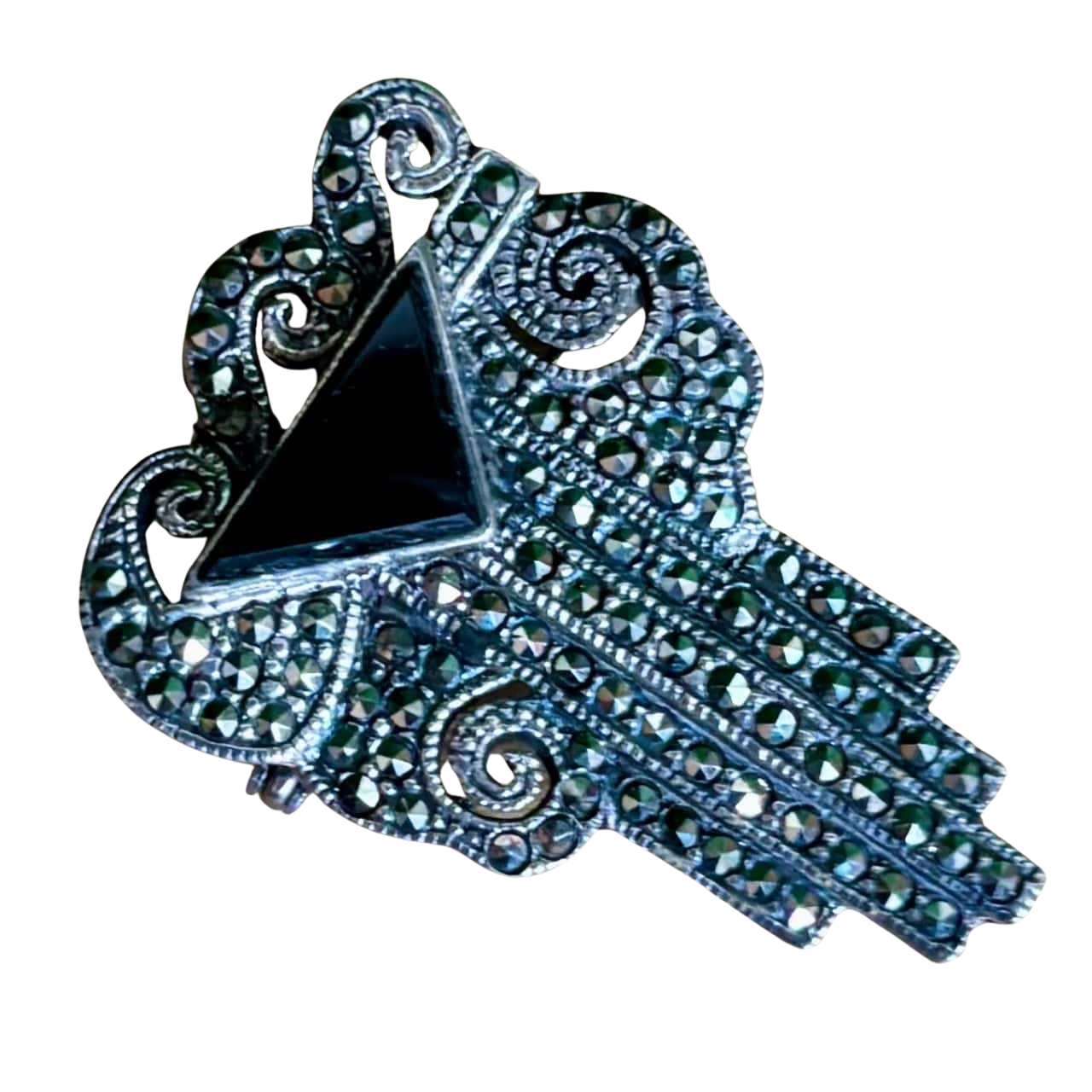 Broche Argent Sterling 3D Grenouille - Onyx Et Hématite 7,2g