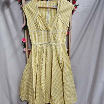 Womens Hell Bunny Yellow/White Checkered Dress Size XS