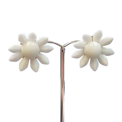 Womens Screw back Earrings Silver Look/White