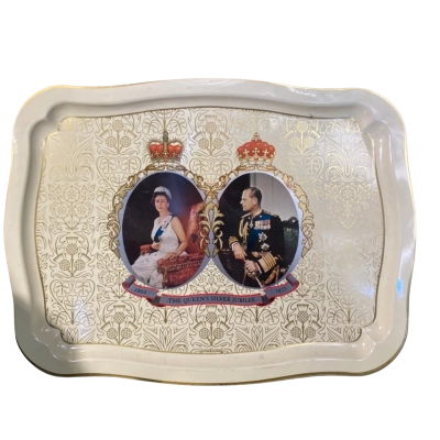 Vintage Queen Elizabeth II Silver Jubilee 1977 Commemorative Metal Serving Tray 