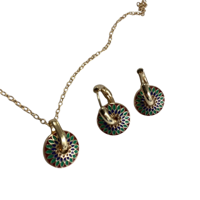 Boho Mandala Enamel Necklace and Earring set with giftbag