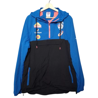 ASICS AFL Mens  Size S Black and Blue Western Bulldogs Hooded Jacket 