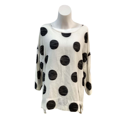 Morgan Mark Womens Size M Linen Blend 3/4 Sleeve Top Black / White Stripes
