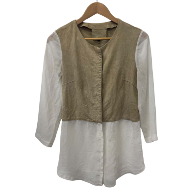 Morrison Womens  Size XS Long Sleeve Top Beige / White 