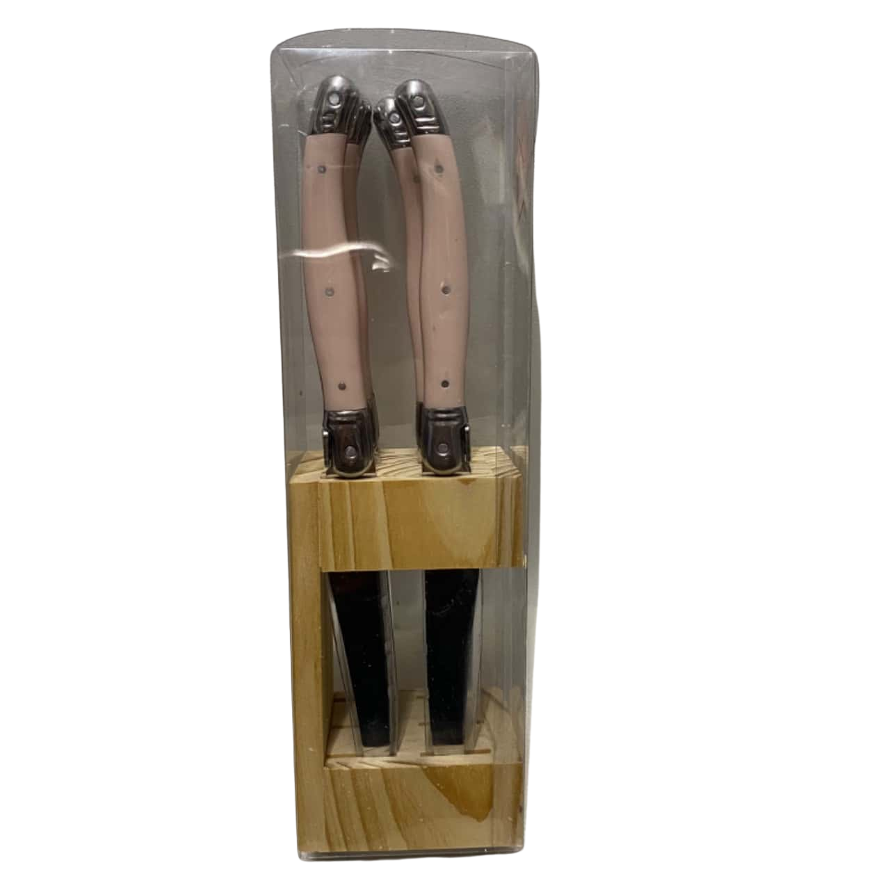 Lou Laguiole Pink Handled Steak Knife Set in Wooden Block(s)