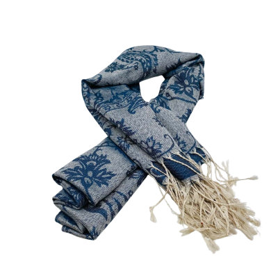 Vintage  Womens  Size L Blue / Grey Lightly Tassled Scarf 180 x 75 Cm