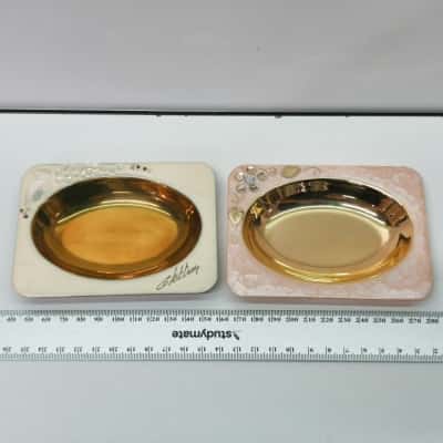 Vintage Italian Gold Enamel Trinket Dishes - Pair of Mid-Century Hollywood Regency Bomboniere, Made in Ragusa Sicily