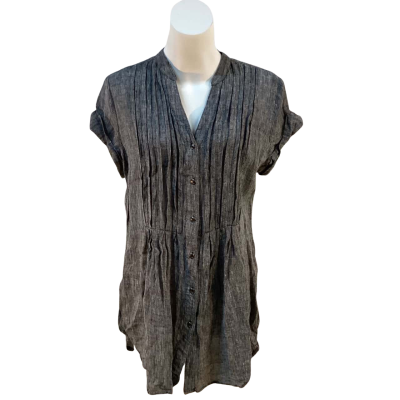 Women's Size 14 Resort Report, Grey Linen Blend Short Sleeve Top