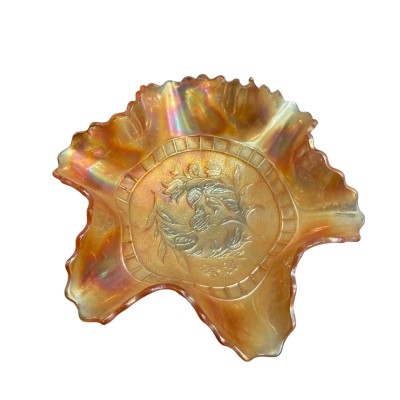 Vintage Fenton Marigold Carnival Glass Holy Bowl - Ruffled Edge