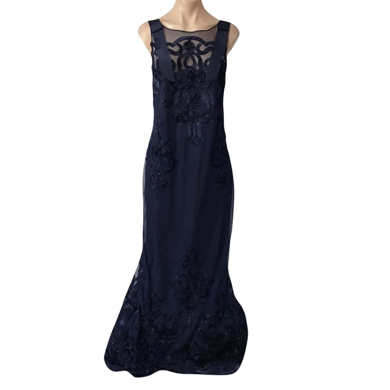 knee length dresses for ladies NAVY FLORAL MESH LONG SLEEVE GOWN – Carla Zampatti