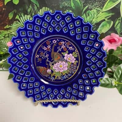 Vintage Japanese blue peacock plate