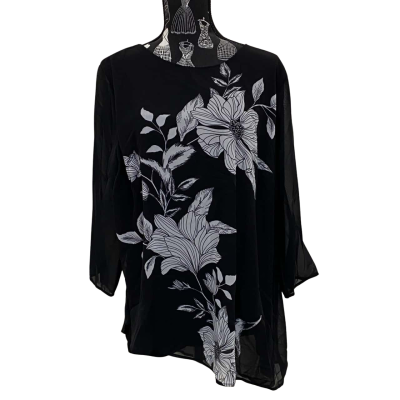 Liz Jordan Womens  Size 16 3/4 Sleeve Top Black  / Floral BNWT