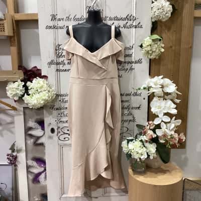 Liz Jordan Brand! BNWT RRP $249.99!! THE PERFECT EVENING WEAR DRESS! Womens  Size 12 Off The Shoulder Dress / Sleeveless Dress  Beige 