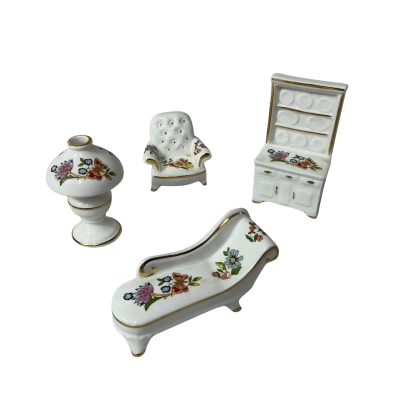 Collection of Aynsley Floral Pattern Miniature Porcelain Furniture Pieces