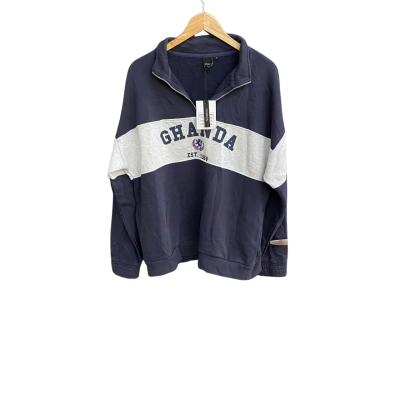 Ghanda Womens  Size 14 Collared Crew Neck Jumper Navy Blue / Grey