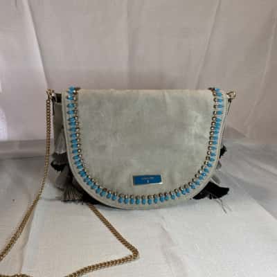  Womens Patrizia Pepe Cross Body Bag Gold / Grey / Teal 
