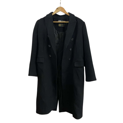 Zara Men’s Size M Manteco Wool Blend Double Breasted Coat Black  