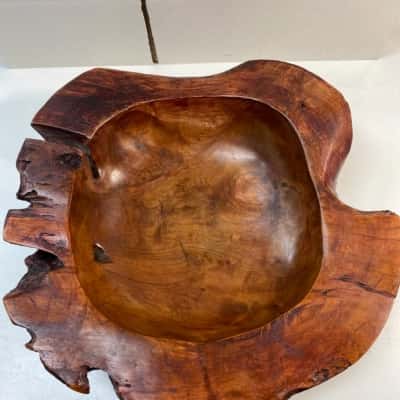 Large Hand Carved Teak Burl Wood Bowl