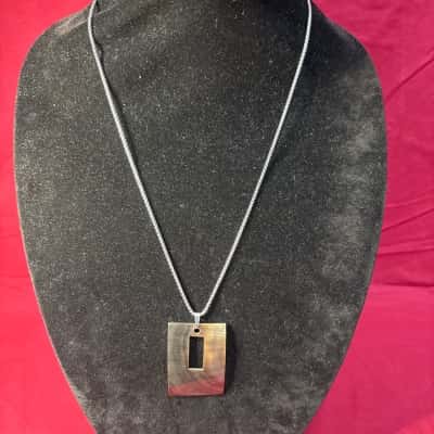  Women's Large Rectangle Mother-of-Pearl featuring an Open Cutout on a complimentary silver tone chainNecklace 
