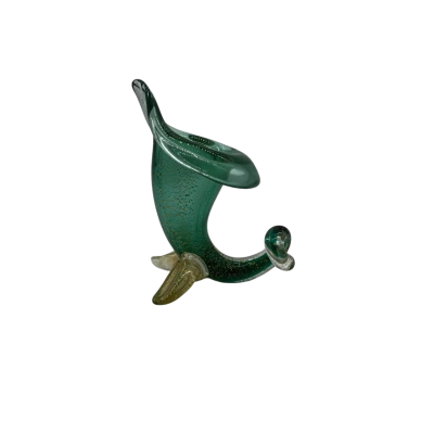 Art Glass Green Gold Cornucopia Glass Vase
