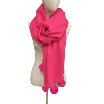  Vibrant Pink Winter Scarf with Pink Pompoms