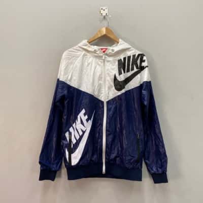 Nike Mens  Size S Lightweight Hood Jacket Black  / Blue / White 