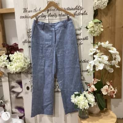 Witchery Brand! A STUNNING TAILORED WIDE LEG PANT MADE OF SUPERIOR LINEN! Womens  Size 12 Casual Pants / Wide Leg Pants Blue 
