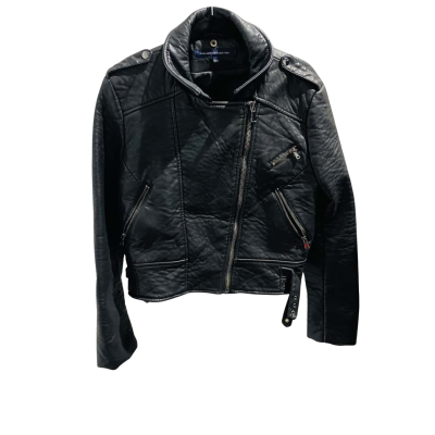 French Connection Womens  Size UK16 Leather Biker Jacket Black  