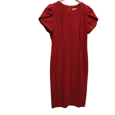 Calvin Klein , Womens , Size 4 , Party Dress , Red . Very Elegant. Petite.  Short sleeves. Zip at back. (s)