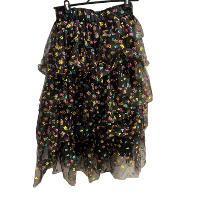 BNWT. Lorraine.   Womens  Size 10. 'Broadway Alphabet' Tulle Maxi / Midi Skirt Black background. 