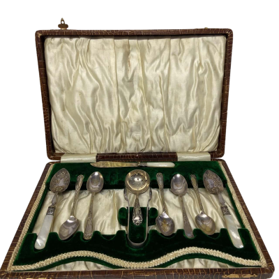 Antique Victorian English silver plated dessert serving set