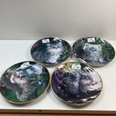 Franklin Vintage Cat Decorative Plates x4