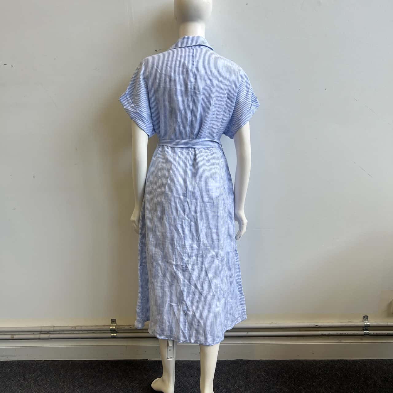 BNWT Kookai Womens Size 40 Linen Stripe Shirt Dress Blue/White(s)