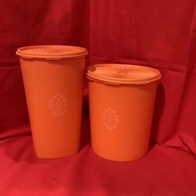 Retro Orange Tupperware Canisters - Set of 2