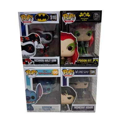 4 x Funko POP! Vinyl Figurines Miscellaneous - Stitch, Batman, Wednesday (2024)