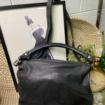  “Stick & Stones" Leather Black Handbag 