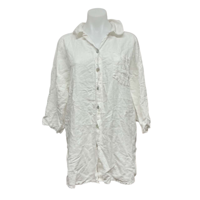 La Strada Made In Italy Womens Linen/  Cotton Mix Size S Button Up Top Off White 