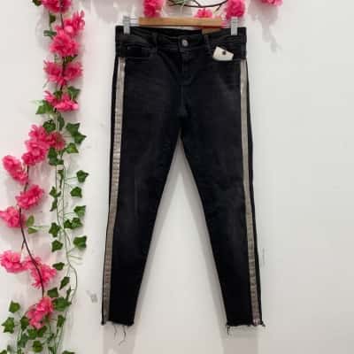Zara Womens Mid Rise Skinny Jeans Size 36 Black  / Silver 