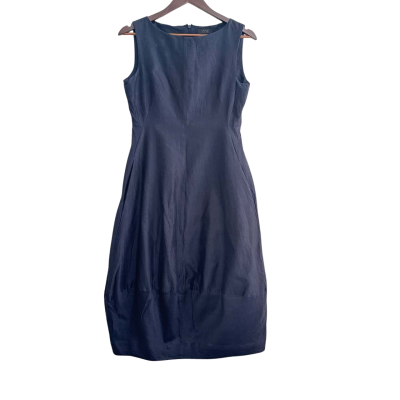 COS Womens Silk Blend Boat Neck A-Line Midi Dress Size 38 Navy Blue 