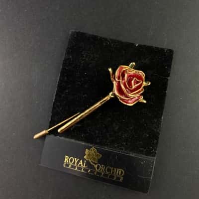  Royal orchid collection Brooch Gold / Maroon Dipped 24K gold plated and clay rose