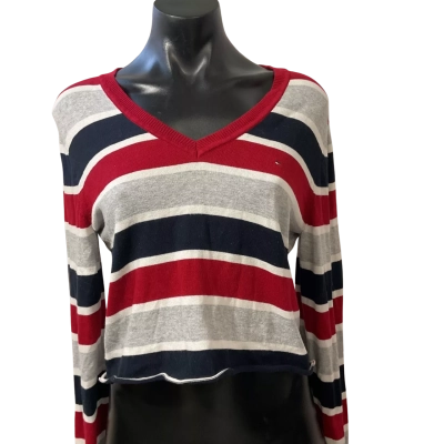 Tommy Hilfiger Womens  Size L Long Sleeve Top Blue / Grey / Pinstriped / Red / White 