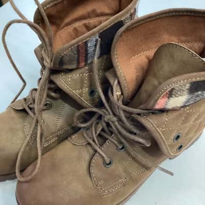 Rock and Candy lace up brown boots with tartan detail Size 7