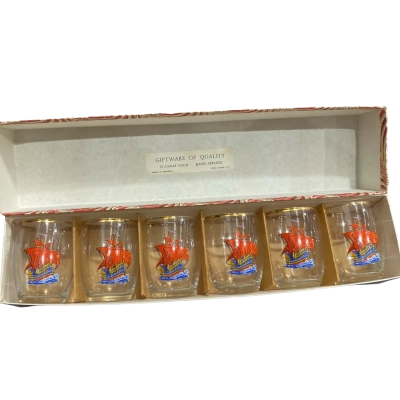 Vintage Shot Glasses (set of six) 22k gold rim (hand painted)