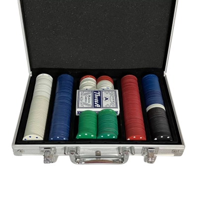 Poker Chips, cards with metal case