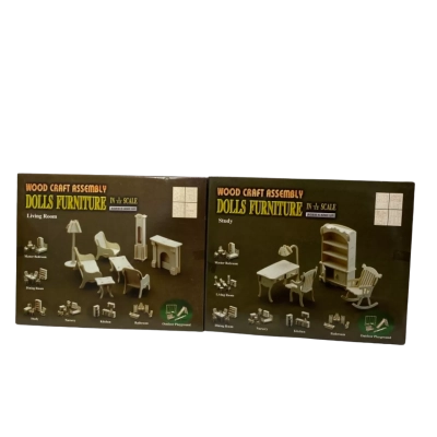 Wood Craft Assembly Dolls Furniture In 1/12 Scale-  Living Room Set and Study Set